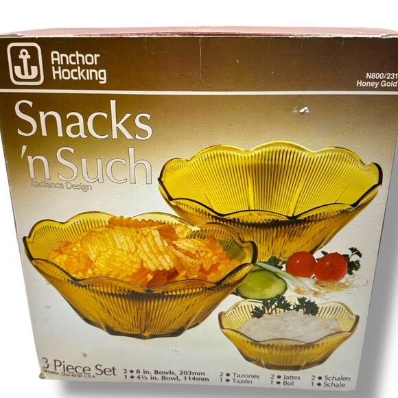 NEW Unused Boxed Vintage Indiana Glass Chips & Dip Bowls Serving Set - Picture 1 of 8